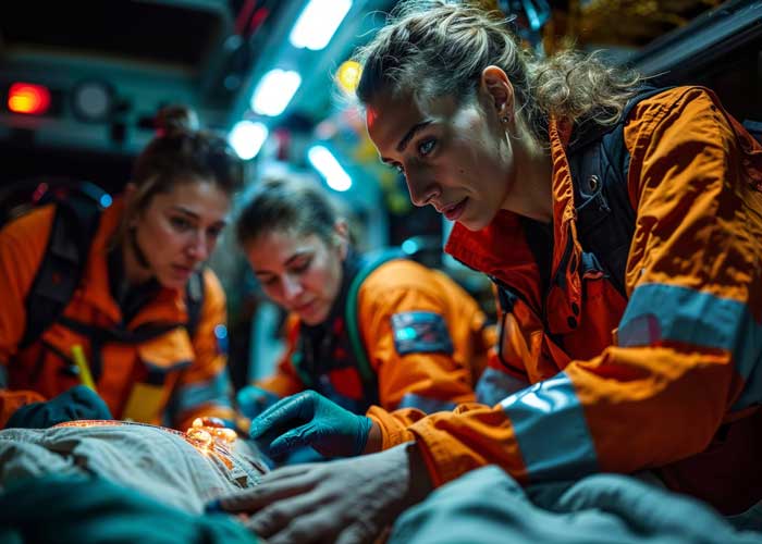 Paramedics with burn victim